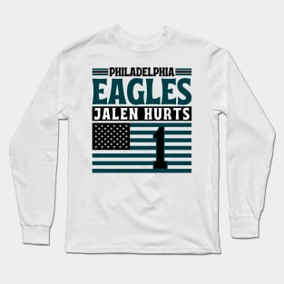 Philadelphia Eagles Jalen Hurts 1 American Flag Football Long Sleeve T-Shirt